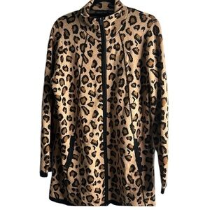 Rachel Zoe brown beige zip up sweater jacket size 1x casual chic animal print